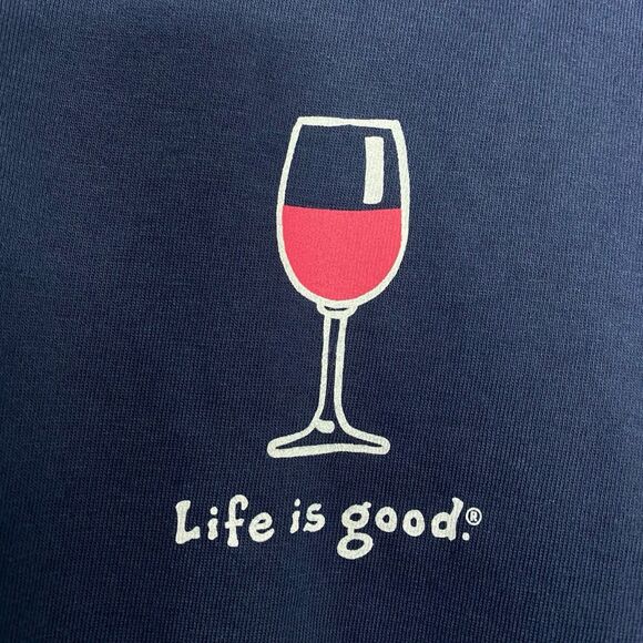 Life Is Good T-Shirt Womens L Blue Wine Glass Vintage Short Sleeve Crew Neck NWT - Picture 4 of 12